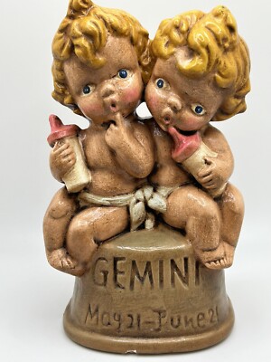 Vtg Ceramic Gemini Horoscope Baby Decor Statue Figurine
