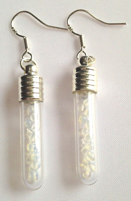 Handgefertigte Mini Glasflasche Ohrringe mit Mondstein Edelstein Perlen 925 Silber Haken