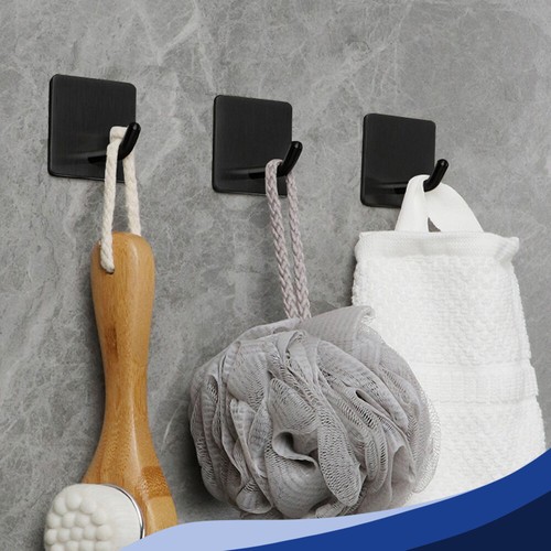 Stainless Steel Black Sticky Hooks Wall Mounted Self Adhesive Hook Round/Square - Picture 5 of 25