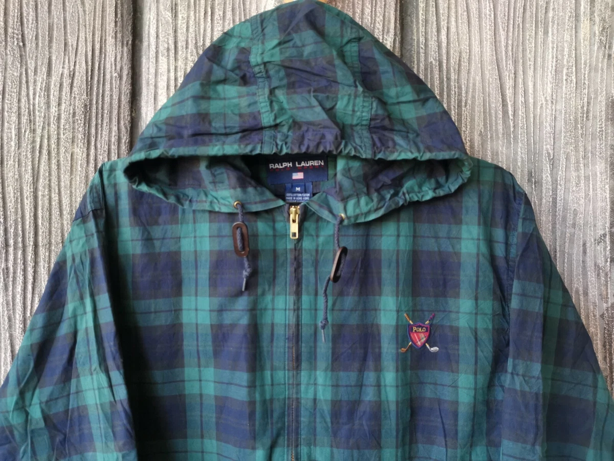 VINTAGE POLO RALPH LAUREN GOLF CHECKED PLAID HOODIE JACKET SWEATER
