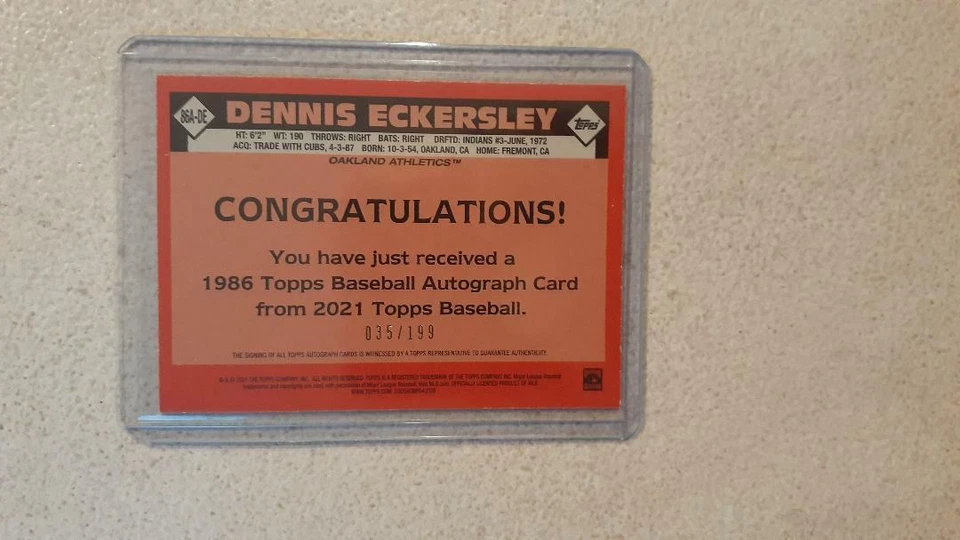 2021 Topps 1986 Autograph BLACK Dennis Eckersley /199 MISSING AUTO ERROR SP - Image 2 of 2