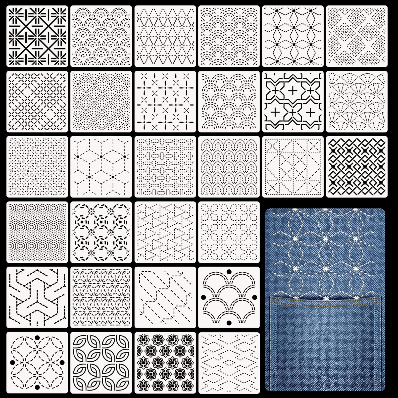Pochoirs pour sashiko et matelassage lot de 30 motifs pour personnaliser vos vêtements