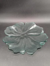 Large Annie Glass Poppy Flower Dish Plate 11' Signed