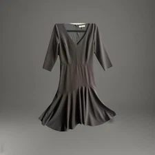 HALSTON HERITAGE V/Neck Midi Asymmetrical Black Dress Evening wear Holiday SZ 8