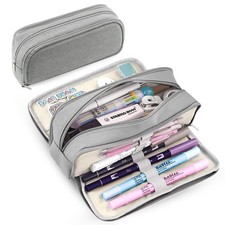 Large Capacity Pencil Case Pouch Bag with 3 Compartment Stationery Organizer