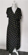 Sosandar Women Faux Wrap Black With Yellow Spot Dress Size 18