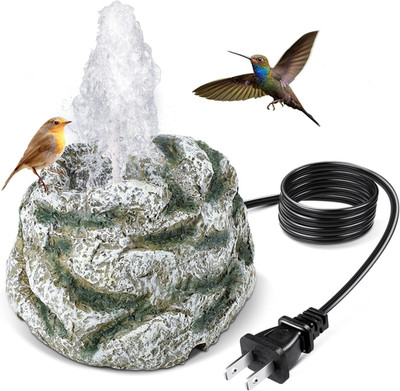 Bird Bath Fountain, Bird Bath Water Fountains with 7W Water Pump, Gray Moss Resi