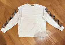 Burberry London Men's Sweatshirt White Nova Check Crew Neck Sweater M/Medium