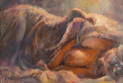 GERRY MILLER-Original Artwork ''Woman asleep'' Oil Paint on Cardboard.29x20cm