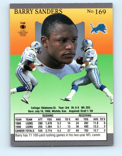 1991 Ultra #169 Barry Sanders - Bild 2 von 2