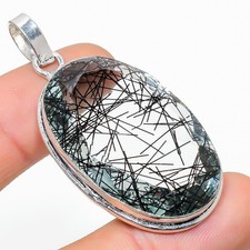 Natural Black Rutilated Quartz Pendant 2.25" f268