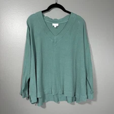 J Jill Women's Green Oversized Cozycore Waffle Knit Top - Size XL Petite - Boxy