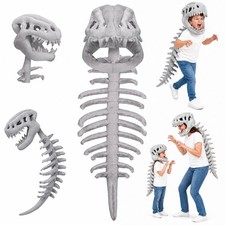 Wmbzxh 31.5in Dinosaur Skeleton Plush Costume Spinosaurus Skull Headpiece Gray