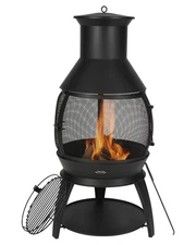 VEVOR 22 In Outdoor Wood Burning Iron Firepit with Grill Mesh & Chimney Coat