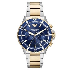 EMPORIO ARMANI AR11362 MENS DIVER CHRONOGRAPH WATCH BLUE SUNRAY DIAL TWO-TONE 43