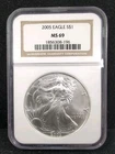 2005 $1 American Silver Eagle Coin NGC MS 69 Classic Brown Label  #8051