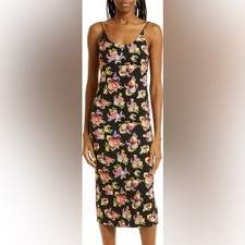 Alice + Olivia Black Delora Floral Midi Dress Size 2
