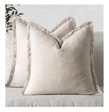 MIULEE Throw Pillow Covers Neutral Linen Euro Shams Set of 2, Natural Beige...