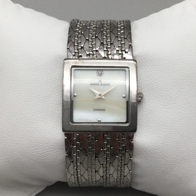 Anne Klein AK Womens Watch 23mm Silver Tone MOP Square Dial New Battery 6.75''