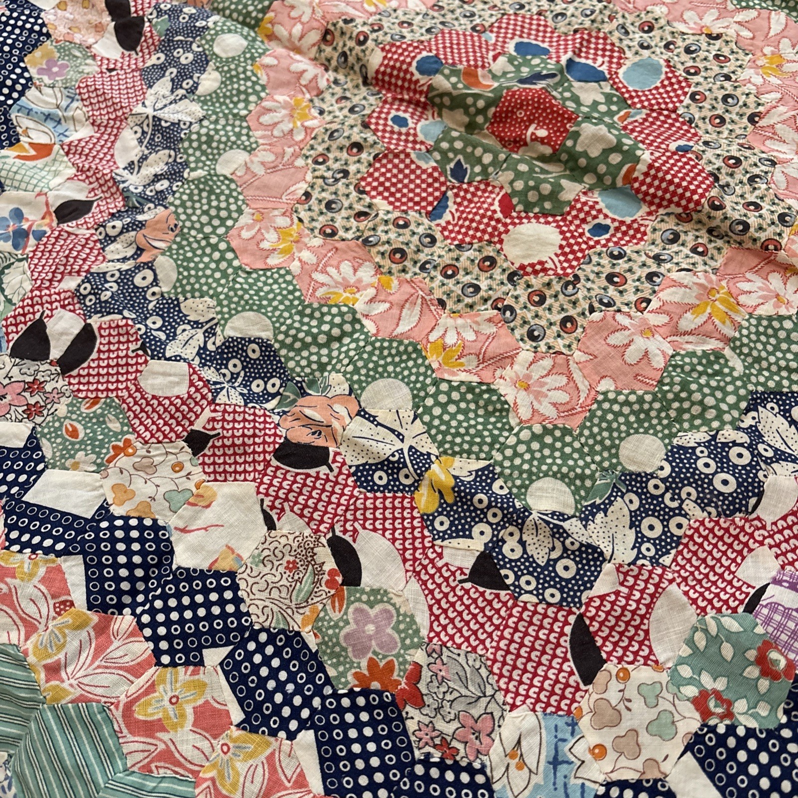 Vintage English Paper Piecing Work with Feedsack Fabrics 