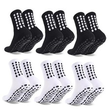 6 Pairs Grip Soccer Socks Colorful Non Slip One Size 3pairs Black 3pairs White