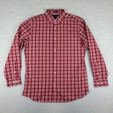 Banana Republic Dress Shirt Mens XL Dark Red Plaid Non Iron Grant Fit Button Up