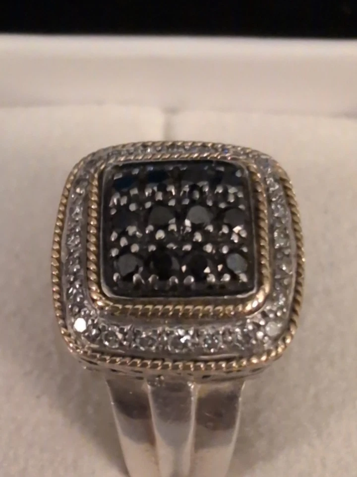 Sujetador EFFY NY Talla 7 Grueso Grueso Diamante Negro/Blanco Moldeado Oro 18k SS Vintage Foto 4 de 4