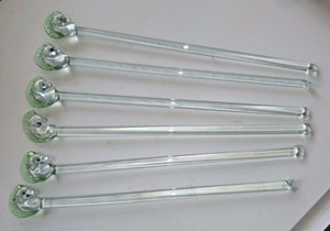VTG Horse Equestrian  Colored Glass Swizzle Sticks, MCM Barware Lot of 6 Rare