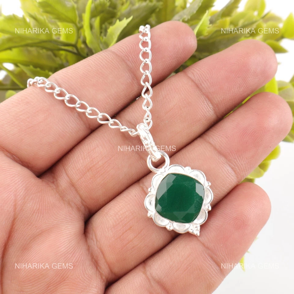 Colgante De Joyería Elegante Hecho A Mano De Ónix Verde De Plata Esterlina - Imagen 3 de 4