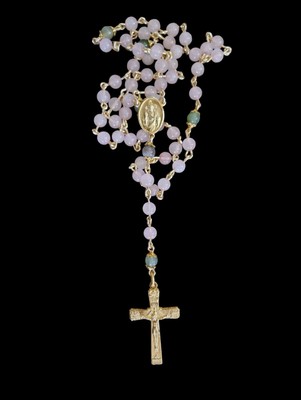 Our Lady Of MT Carmel Rose Quartz Rosary