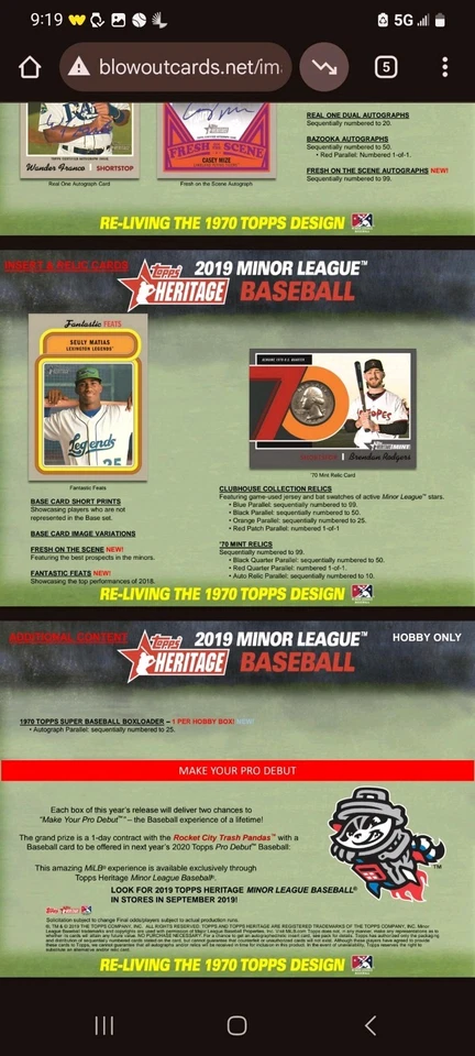 2019 Topps Heritage Minor League Baseball Hobby Box CAL RALEIGH ( MINOR LEAGUE)  - Image 2 of 4