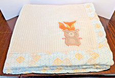 CHICK PEA Fox Bear Cream Off White Orange Brown Ribbed Baby Blanket Sherpa