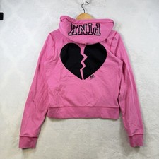Vintage Y2K Victoria  s Secret PINK Broken Heart Print Zip Up Hoodie Size Large