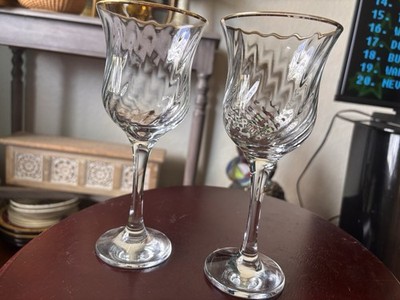 Circleware Crystal Swirl Optic Gold Trim Water Goblets CRZ8 Set of 2 Made Turkey