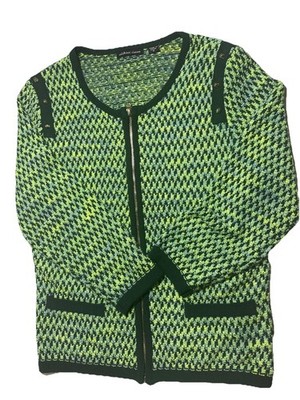 Michael Simon navy Blue& green Cardigan zipper sweater women's M Knit 3/4 sleeve