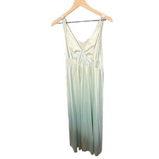 Vanity Fair Vintage Mint Green Satin Nightgown Maxi Slip Dress M