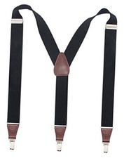 Men s Y-shape 1.4 Inch Suspender -3 Metal Clips, Elastic Straps Black