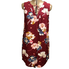 Old Navy Floral Sleeveless Keyhole Neck Dress Above-the-Knee-Length Wine Red M