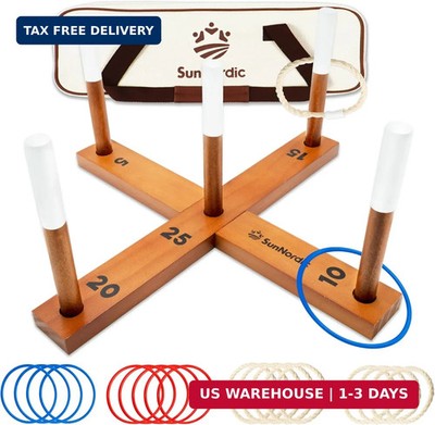 SunNordic Wooden Ring Toss Game Set, Backyard Beach Camping Game with Toss Rings