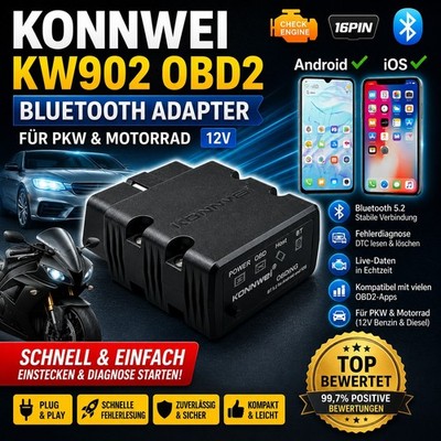 KONNWEI KW902 OBD2 Bluetooth Adapter für PKW und Motorrad BMW Yamaha Honda OBD