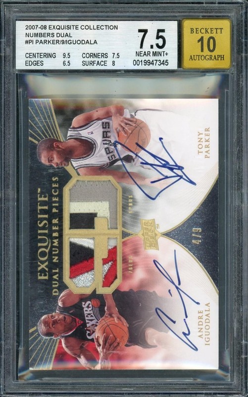 2007-08 UD Exquisite Tony Parker Andre Iguodala Numbers Patch Auto /9 BGS 7.5