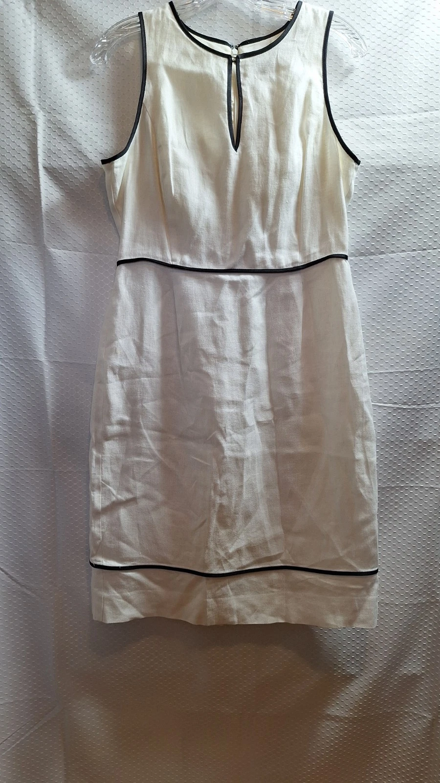 ESSENTIALS J. Abito tubino senza maniche CREW 100% lino taglia 6 avorio nero foderato armadio graffetta