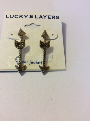 $29 Lucky Brand Modern Arrow Pave gold Tone  Jacket Earrings 627