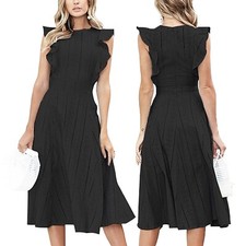 ECOWISH Womens Size S Black Ruffle Cap Sleeves Summer A-Line Eyelet Lace Dress