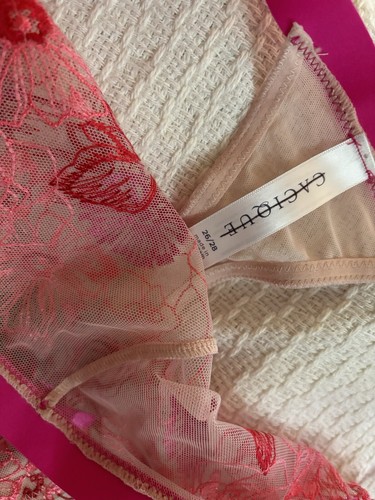 Plus Sz 26/28 Cacique Thong Pink Magenta Floral Lace Embroidered Panty Pretty - Picture 2 of 4