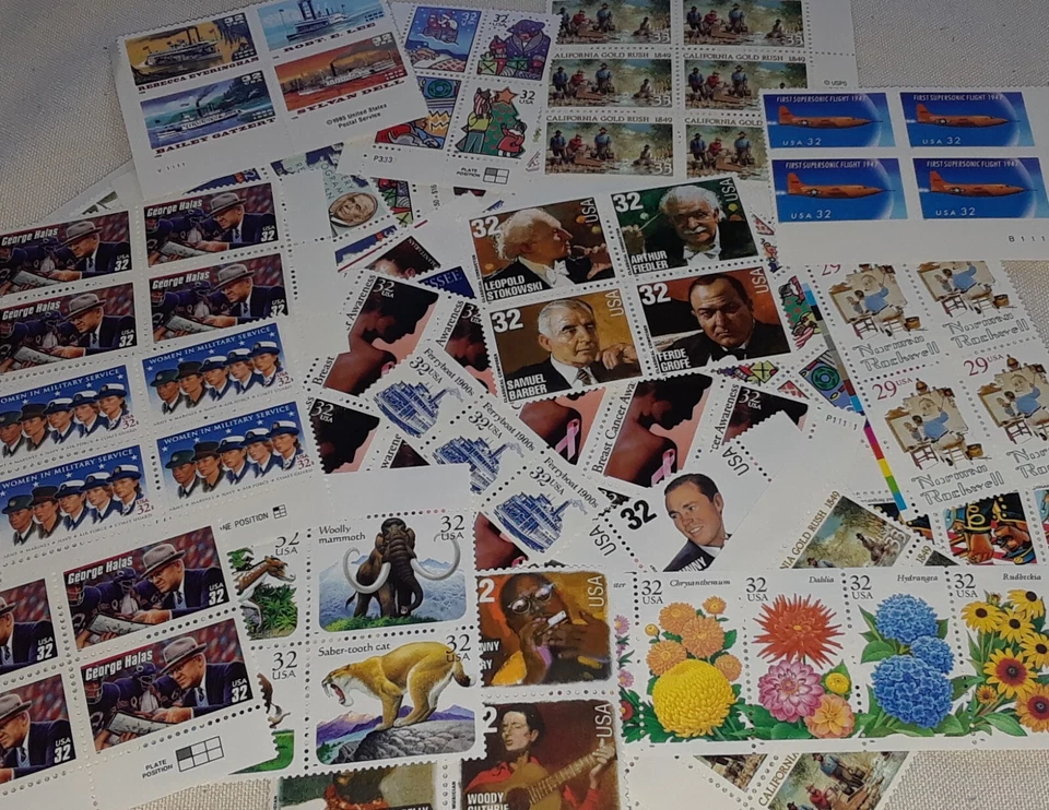 Unused 70 of Multiples & Strips & Singles of 32¢ US Postage Stamps USA FV $22.40 - Image 3 of 3