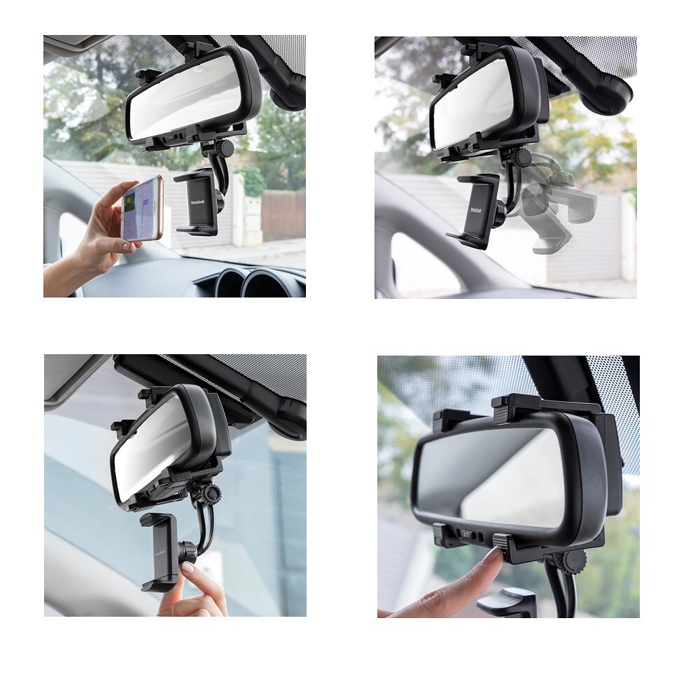 Qiilu Universale Supporto per Telefono per Auto Specchietto Retrovisore per GPS Smartphone Plastica Nero