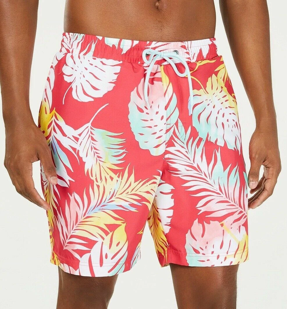 CLUB ROOM By Macy's Radiant Rose Red Palm Leaves Swim Shorts Trunks w/ Mesh  XL