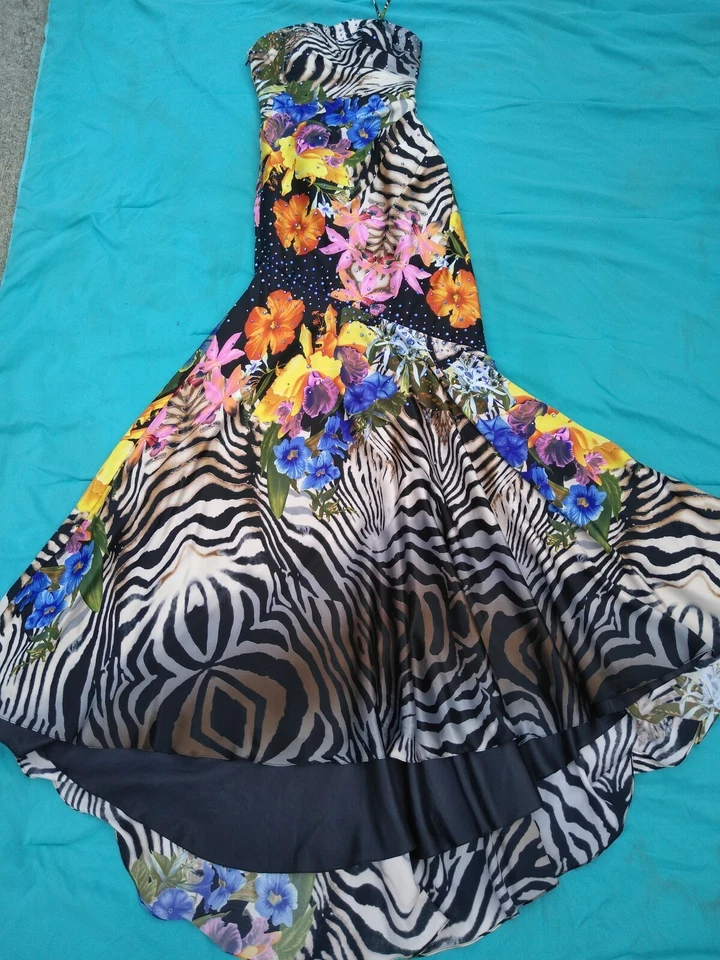 NIGHT MOVES Pageant Evening Gown Prom ZEBRA FLORAL Strapless Dress Sz 2 ❤️ts17j2 - Image 4 of 4