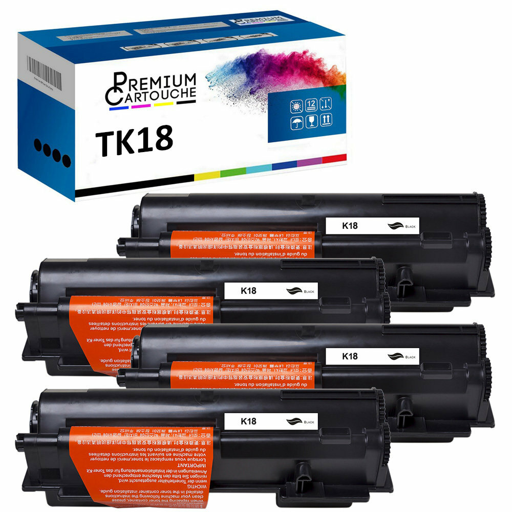Cartouche toner TK18 noir compatible Kyocera en pack de 4 pour imprimante de bureau